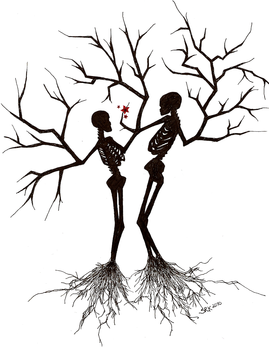 906x1169 Skeleton Drawing Plant For Free Download - Skeleton Couple Drawing