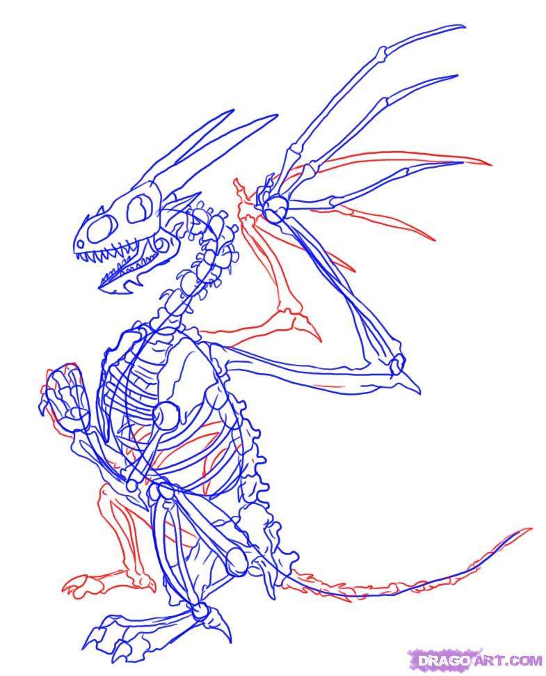 785x971 Easy To Draw Dragon Skeleton, Step - Skeleton Dragon Drawing
