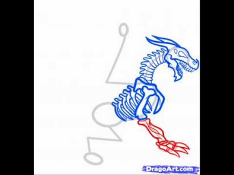 480x360 How To Draw A Dragon Skeleton Step - Skeleton Dragon Drawing