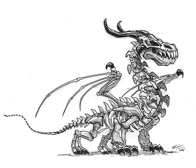 640x549 a dragon skeleton for happy friday! - Skeleton Dragon Drawing