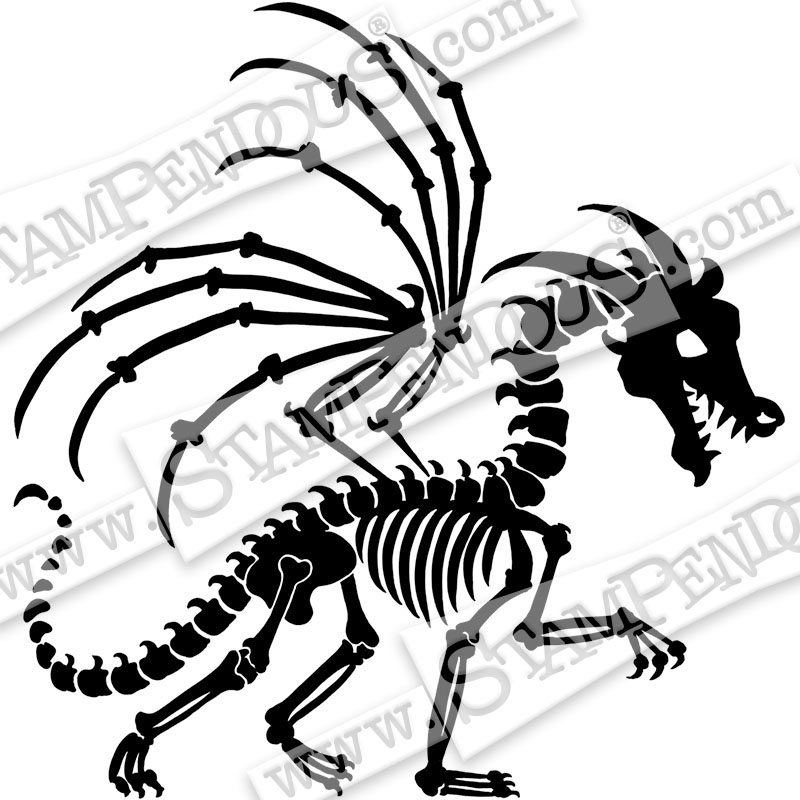 800x800 Dragon Skeleton Rubber Stamp - Skeleton Dragon Drawing