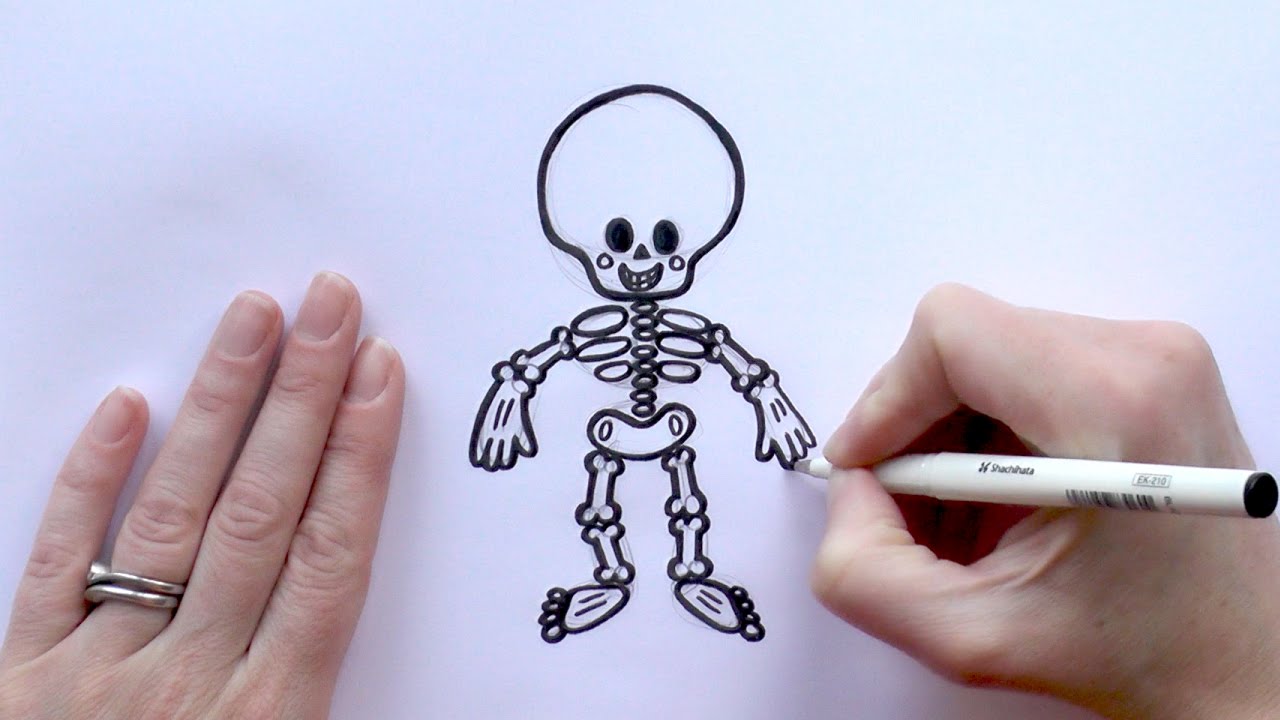 1280x720 How To Draw A Cartoon Skeleton For Halloween - Skeleton Drawing Cartoon