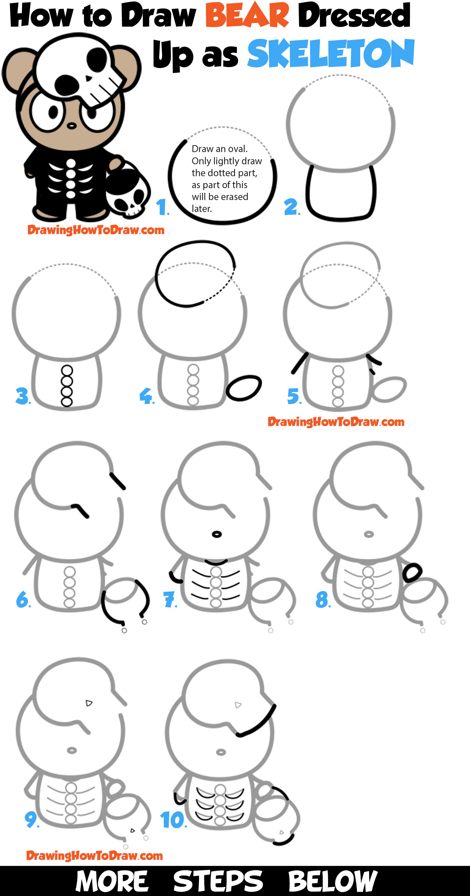 1500x2858 how to draw a cute cartoon bear trick or treater dressed up as - Skeleton Drawing For Kids