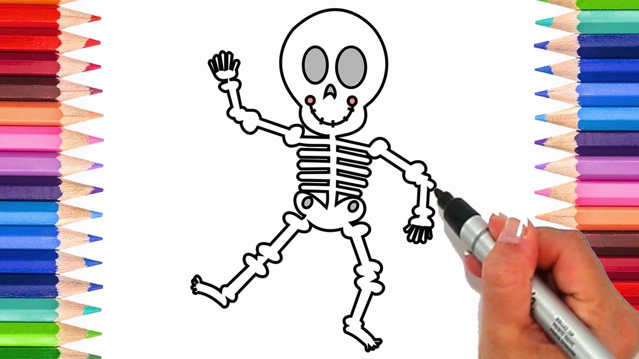 1280x720 How To Draw A Skeleton Halloween Coloring Pages For Kids Learn - Skeleton Drawing For Kids