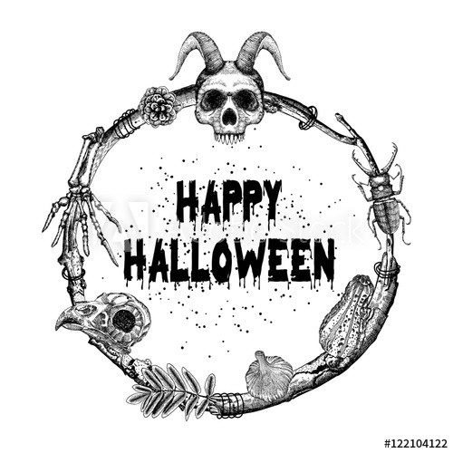 500x500 happy halloween sign and poster halloween decoration in twig - Skeleton Drawing Halloween