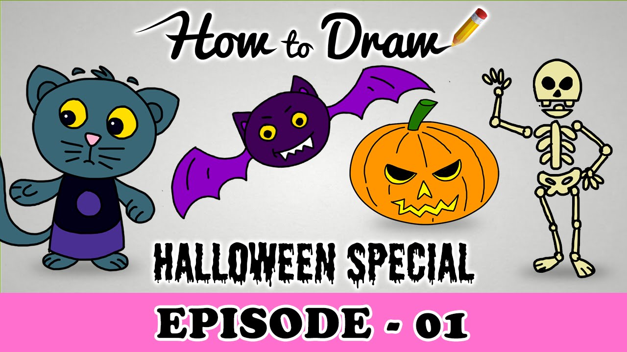 1280x720 how to draw a halloween pumpkin, cat, batamp skeleton halloween - Skeleton Drawing Halloween