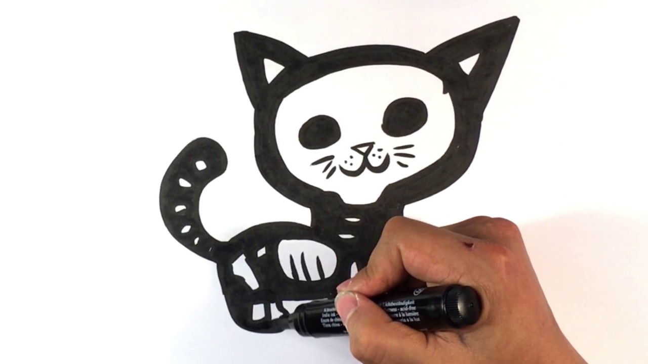 1280x720 How To Draw A Kitty - Skeleton Drawing Halloween