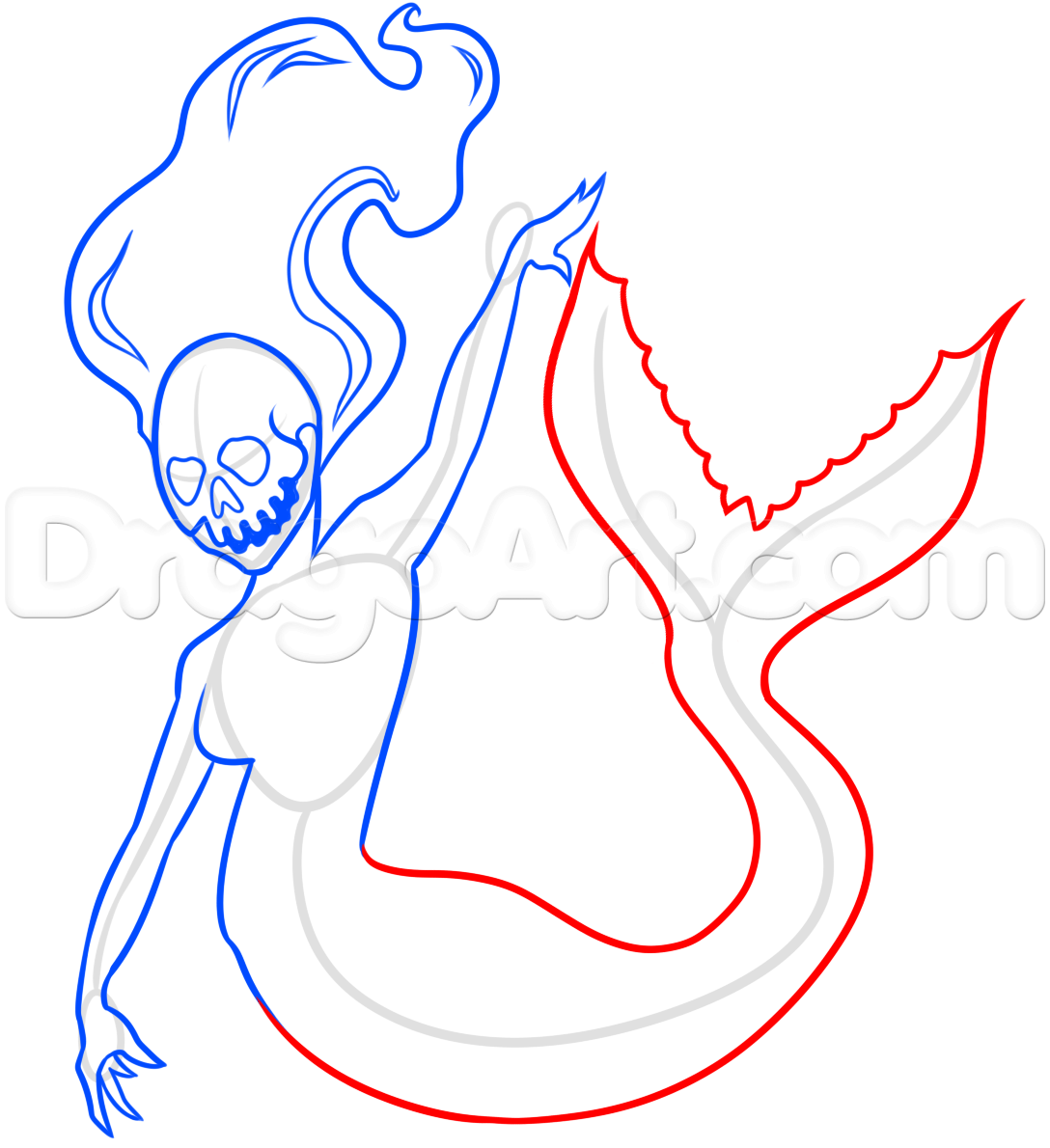 1088x1190 Mermaid Skeleton Drawing Lesson, Step - Skeleton Drawing Step By Step
