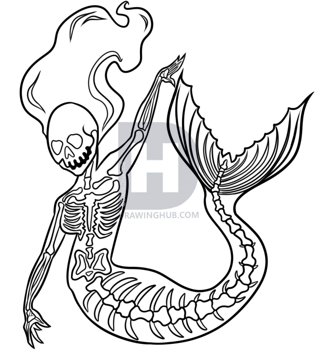 658x720 Mermaid Skeleton Drawing Lesson, Step - Skeleton Drawing Step By Step