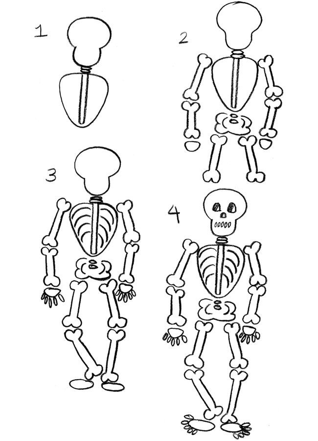 650x900 How To Draw Halloween Mjs Ctafts In Halloween Drawings - Skeleton Drawing Step By Step