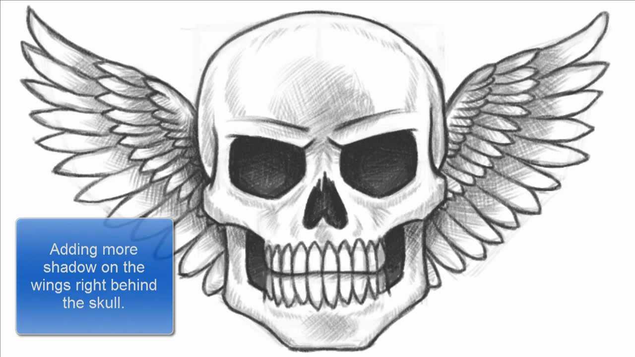 1280x720 How To Draw A Skull With Wings - Skeleton Face Drawing