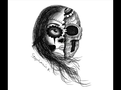 480x360 Skull Half Face Drawing - Skeleton Face Drawing