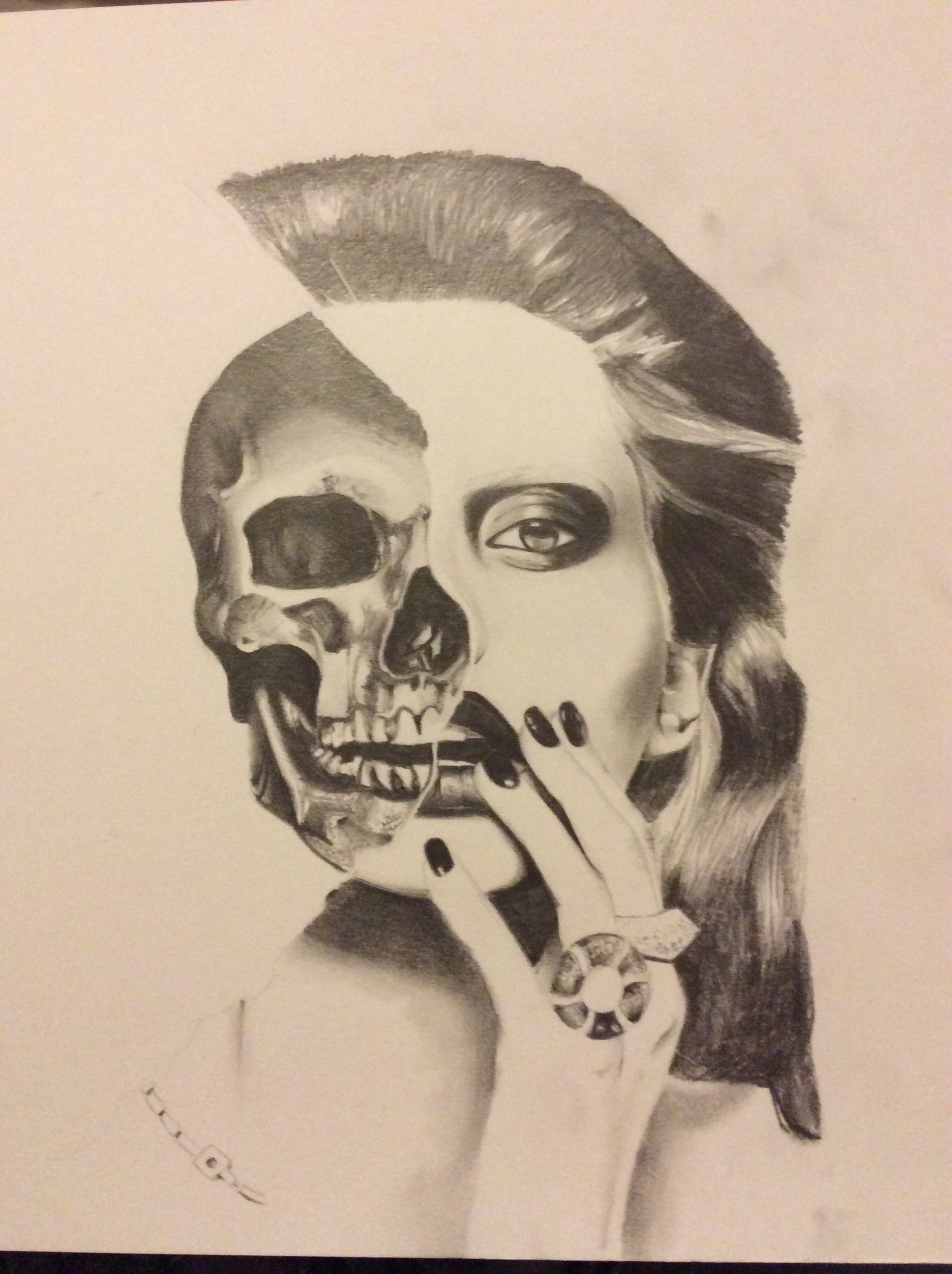 1936x2592 Half Skull, Half Face Drawing Art In Art, Half Face - Skeleton Face Drawing