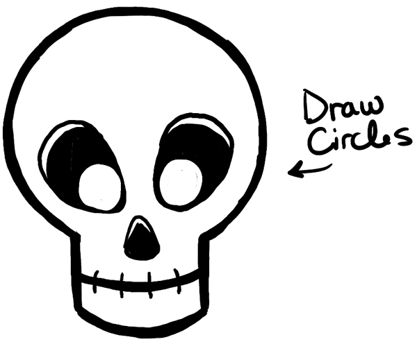 600x496 how to draw silly cartoon skulls for halloween easy tutorial - Skeleton Face Drawing Easy