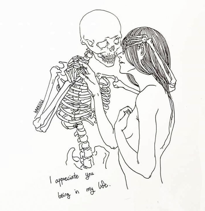 700x723 artist creates death inspired comics to fight her depression - Skeleton Girl Drawing