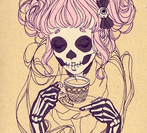 500x452 skeleton girl tumblr tea party art, goth art, pastel art - Skeleton Girl Drawing