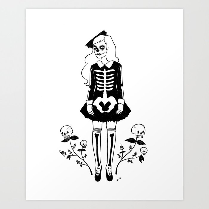 700x700 Skeleton Girl Art Print - Skeleton Girl Drawing