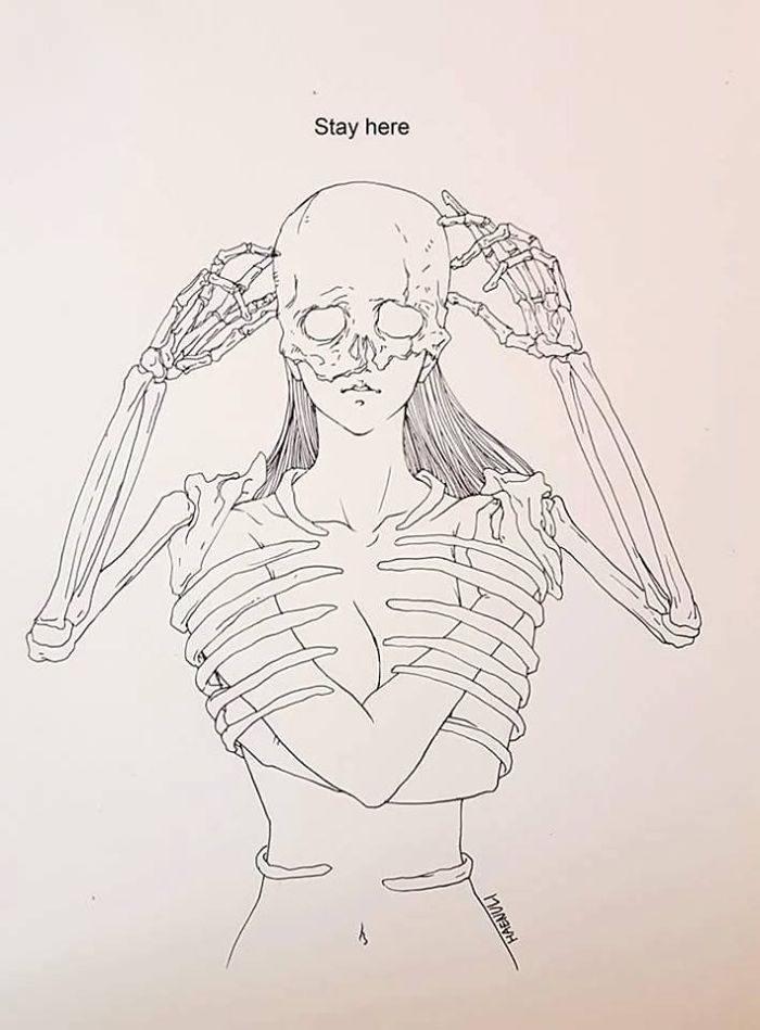 700x949 Death Inspired Love Comics That I Create To Cope With My - Skeleton Girl Drawing