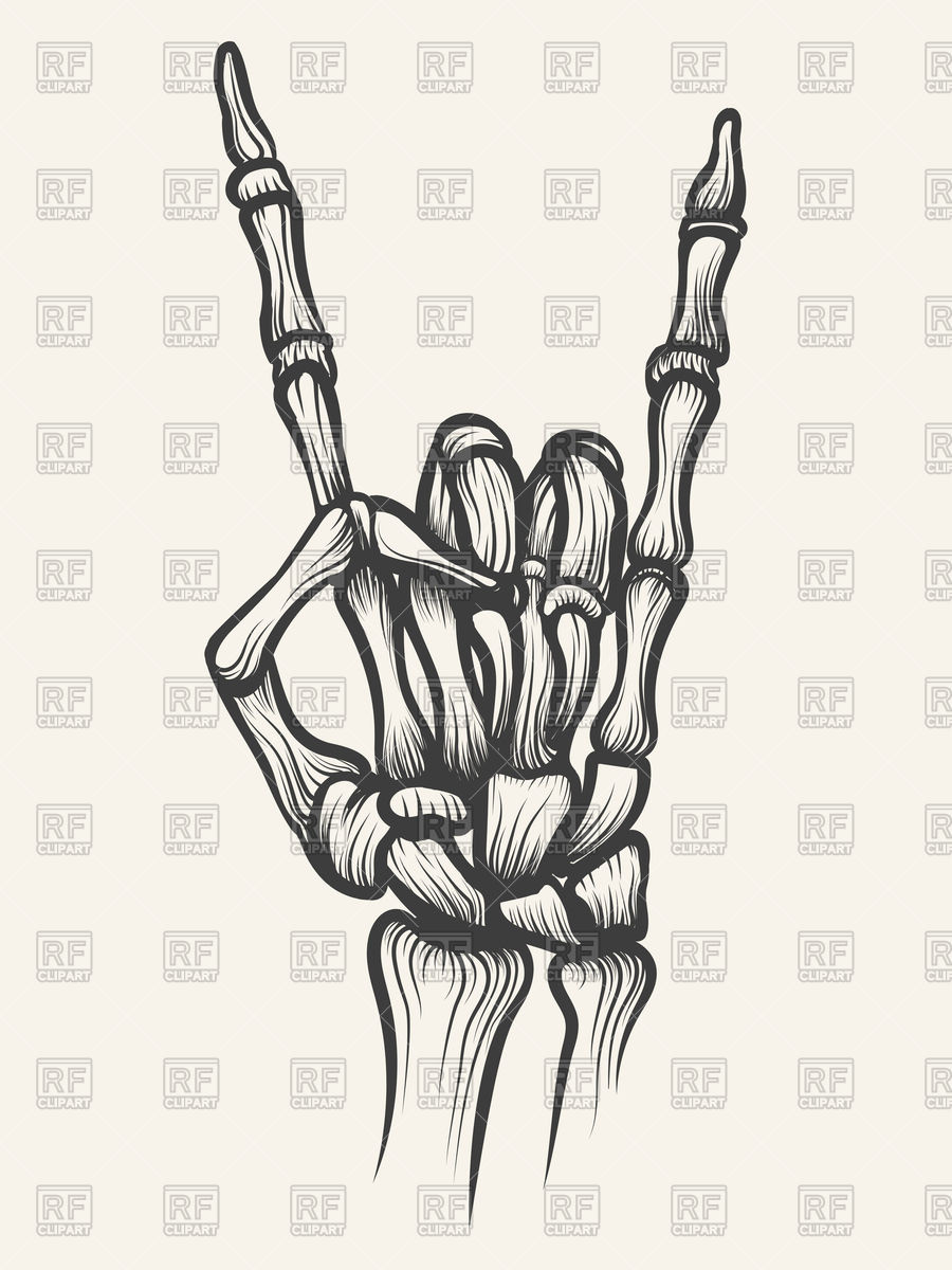 900x1200 hand drawn devil skeleton heavy metal bones hand horn vector image - Skeleton Hand Drawing