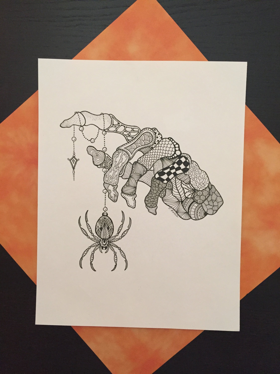 1125x1500 Halloween Skeleton Hand And Spider Zentangle Art Drawings Etsy - Skeleton Hand Drawing