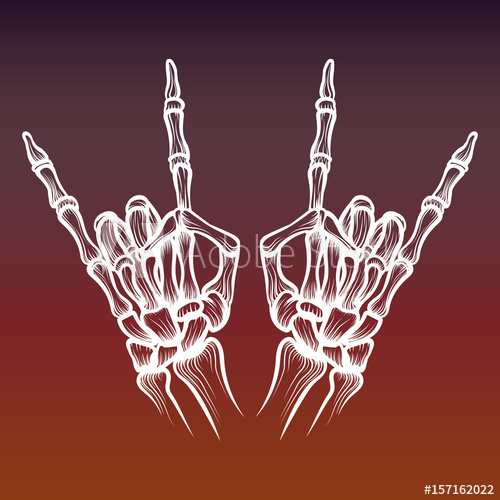 500x500 hand drawn skeletone bones hand heavy metal on colorful backdrop - Skeleton Hand Drawing On Hand