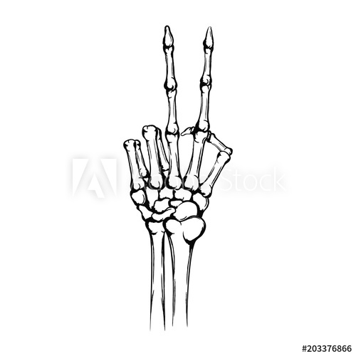 500x500 Hand Of The Skeleton With Raised Up Forefinger And Middle Finger - Skeleton Hand Drawing On Hand