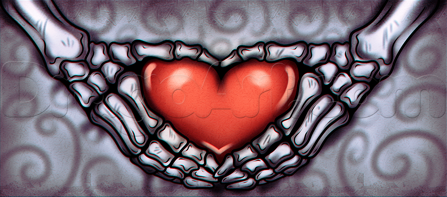 1538x679 Skeleton Heart Hands Drawing Tutorial, Step - Skeleton Hand Drawing Tutorial