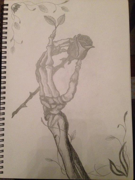 570x760 Items Similar To Skeleton Hand Holding Rose On Etsy - Skeleton Hand Holding Rose Drawing