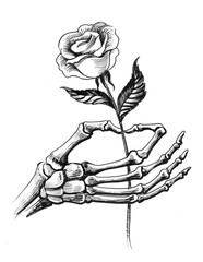 Skeleton Hand Holding Rose Drawing at PaintingValley.com | Explore ...