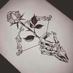 Skeleton Hand Holding Rose Drawing at PaintingValley.com | Explore