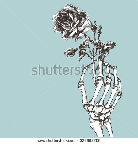 450x470 Drawings Of A Hand Holding A Rose - Skeleton Hand Holding Rose Drawing