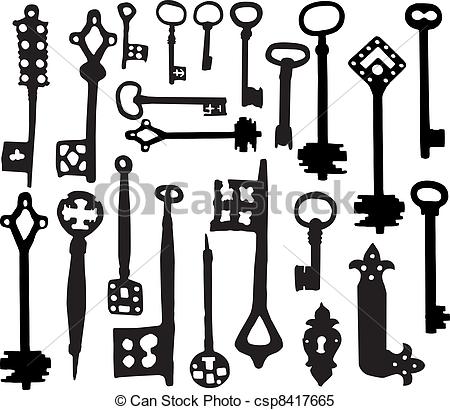 450x410 old fashioned skeleton keys vector silhoutte of old fashioned - Skeleton Key Drawing