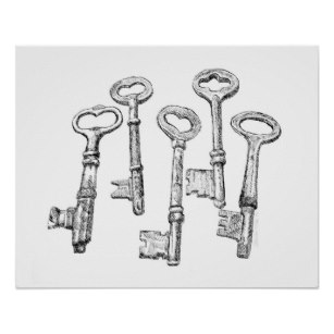 307x307 vintage skeleton key drawing art wall zazzle - Skeleton Key Drawing