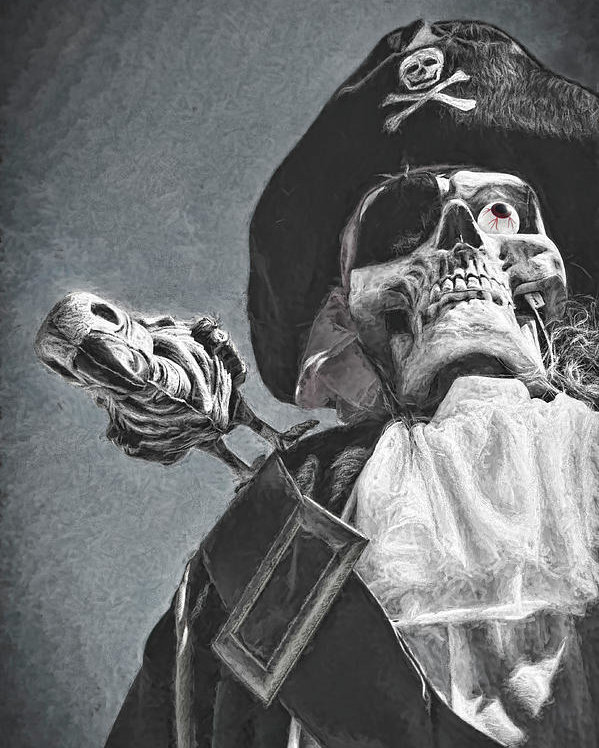 599x748 Scary Skeleton Pirate And His Parrot Poster - Skeleton Pirate Drawing