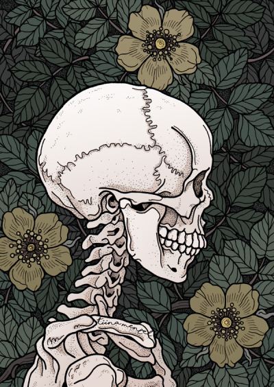 400x564 Skull And Flowers Tumblr - Skeleton Skull Drawing