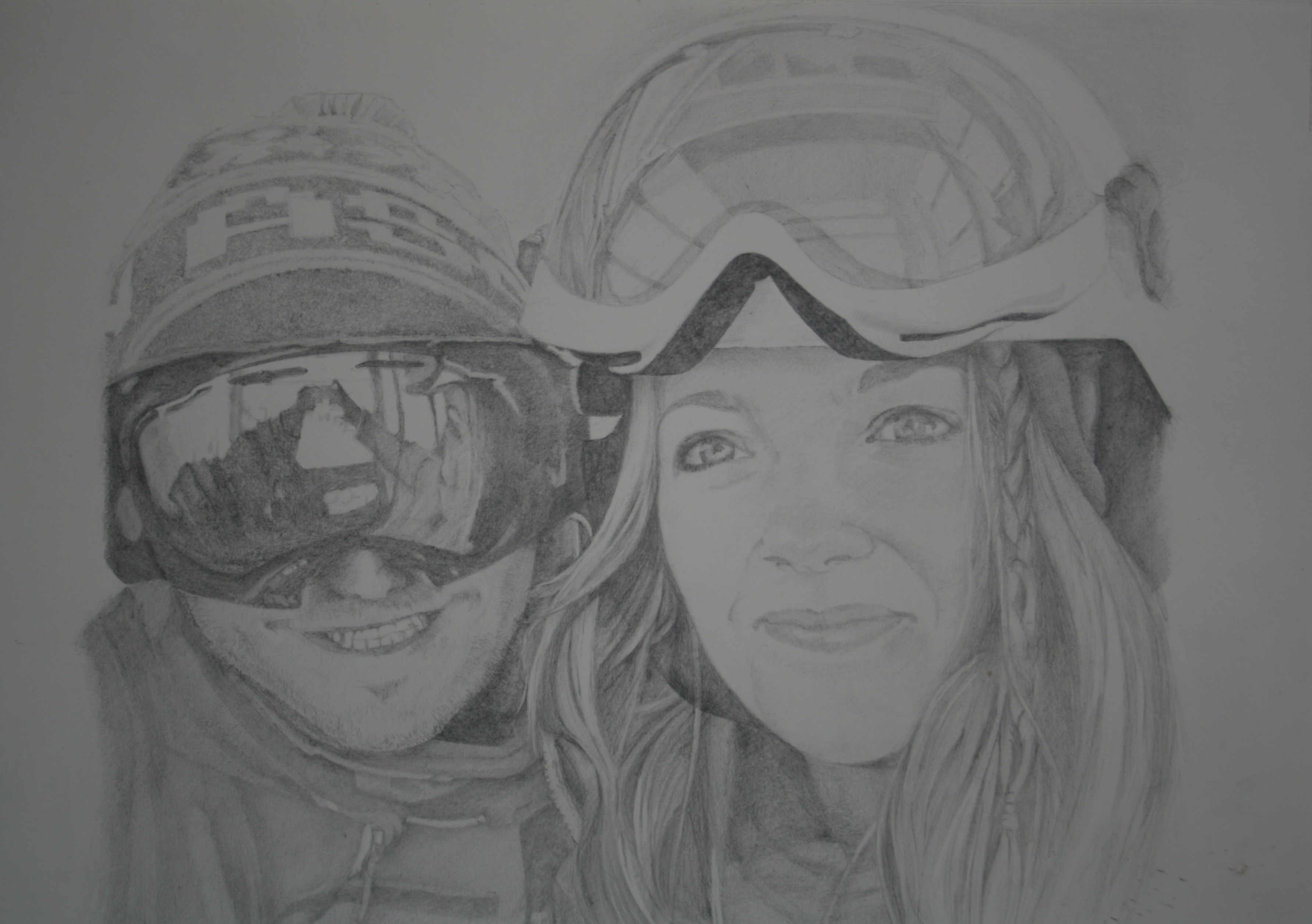 3568x2513 pencil drawing bethany and jay skiing in la clusaz gary mercer - Ski Drawing