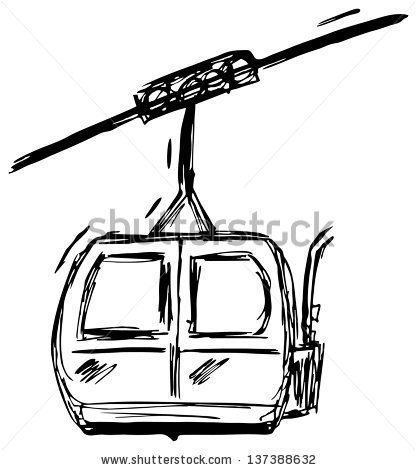 417x470 line drawing of ski lift - Ski Drawing