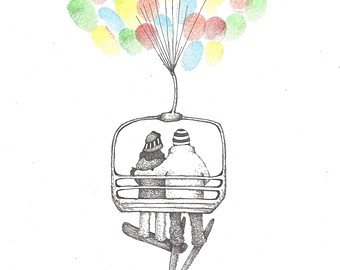 340x270 ski lift art etsy - Ski Lift Drawing