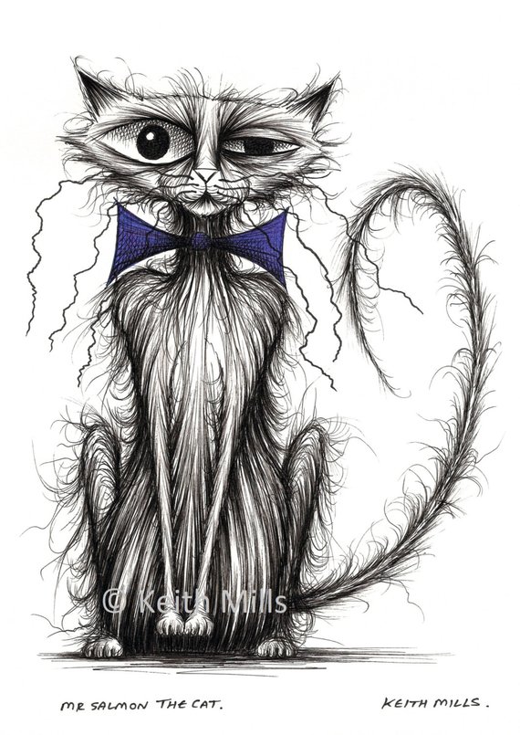 570x805 mr salmon the cat print download posh looking skinny pet kitty etsy - Skinny Cat Drawing