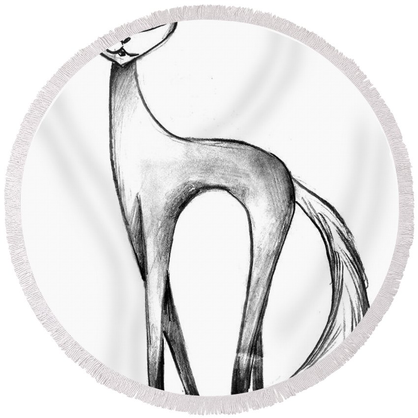 850x850 skinny cat with big eyes round beach towel for sale - Skinny Cat Drawing