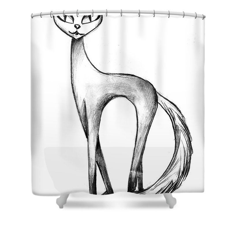 800x800 skinny cat with big eyes shower curtain for sale - Skinny Cat Drawing
