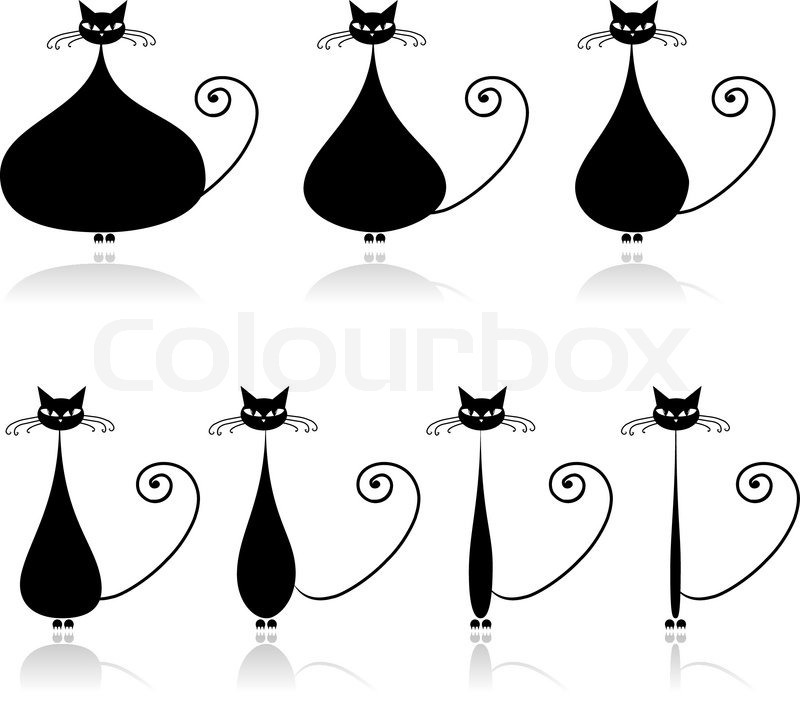 800x706 stages of diet, funny black cat for stock vector colourbox - Skinny Cat Drawing