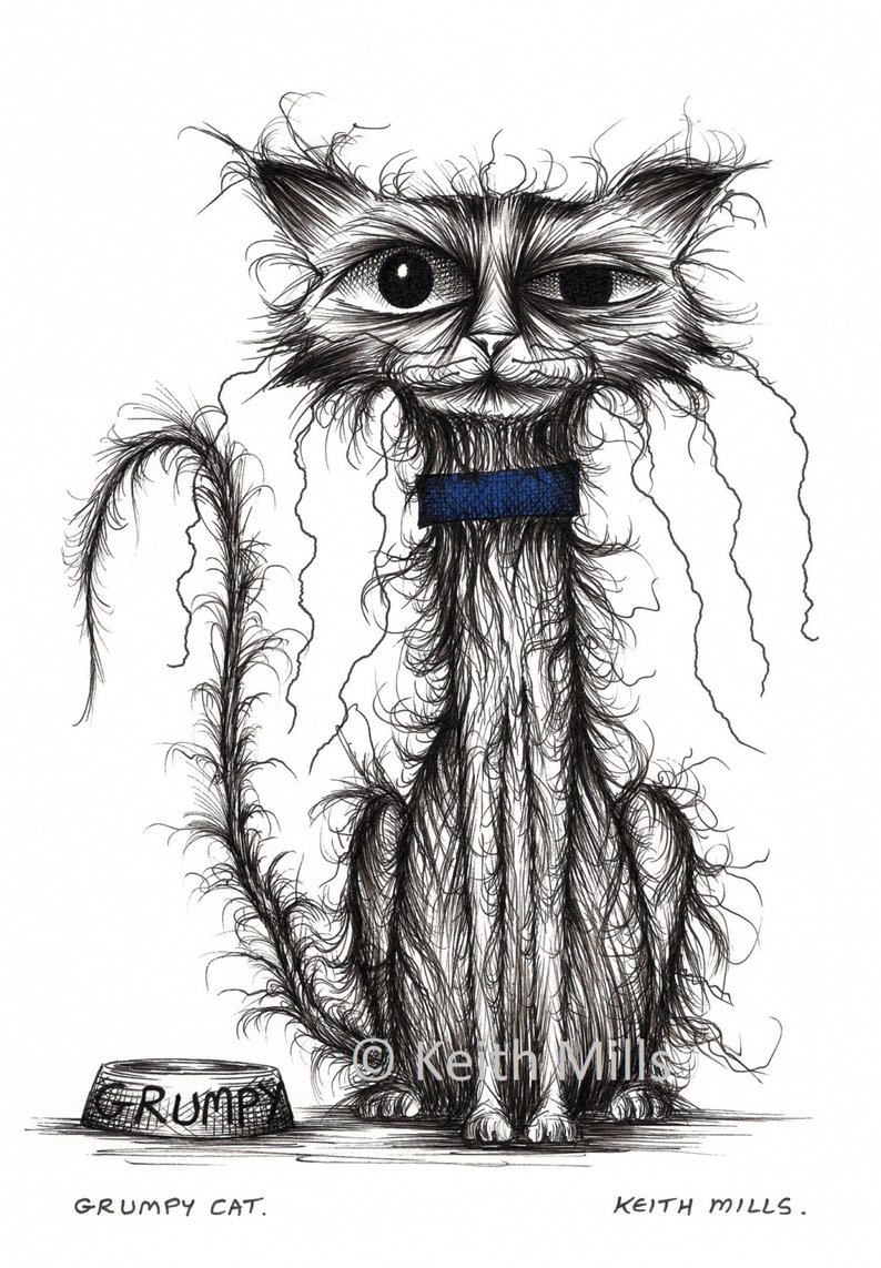 794x1143 grumpy cat print download scruffy shabby skinny kitty puss etsy - Skinny Cat Drawing
