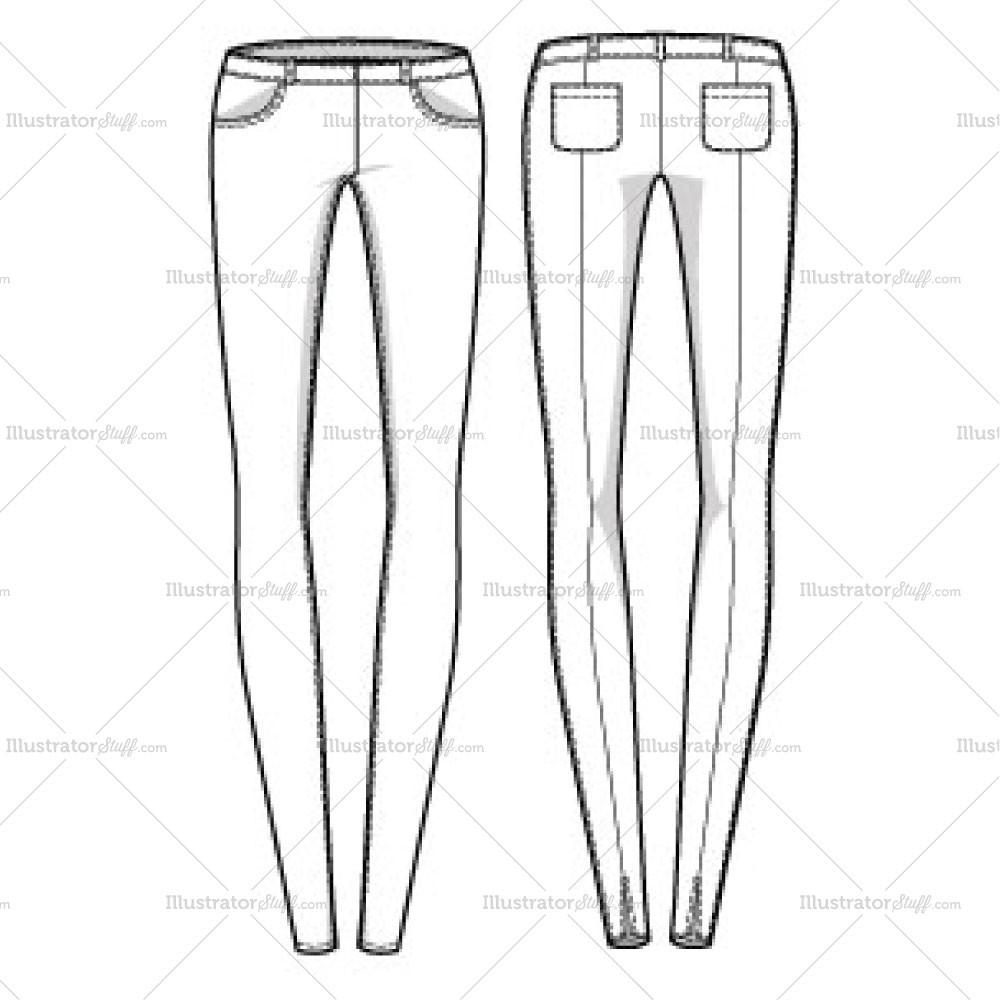 1000x1000 women's basic skinny jeans fashion flat template templates - Skinny Jeans Drawing