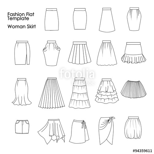 500x500 set of fashion flat templates sketches - Skirt Flat Drawing
