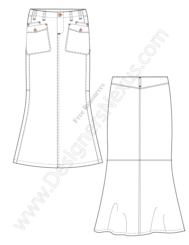 612x792 free illustrator maxi skirt flat drawing - Skirt Flat Drawing