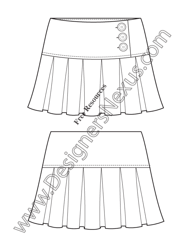 612x792 short pleated skirt illustrator flat fashion sketch template - Skirt Flat Drawing