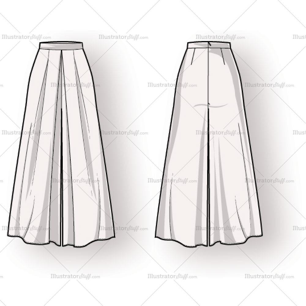 1000x1000 women's long pleated skirt fashion flat template templates - Skirt Flat Drawing