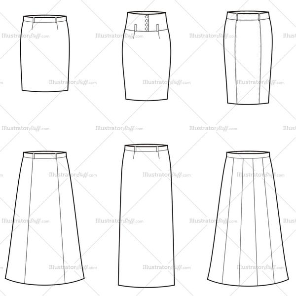 600x600 women's skirt fashion flat template templates for fashion - Skirt Flat Drawing