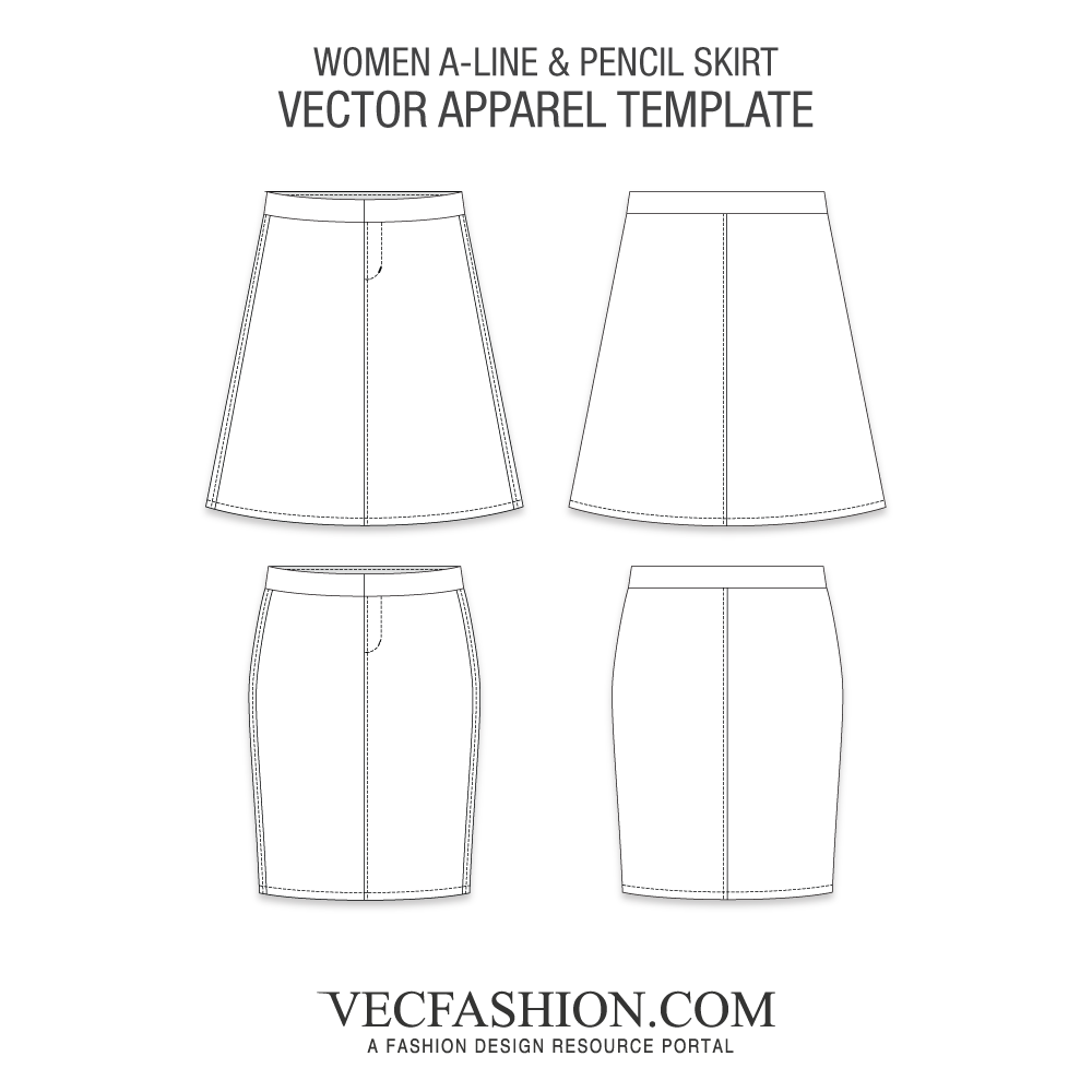 1000x1000 Women A Line And Pencil Skirt - Skirt Flat Drawing